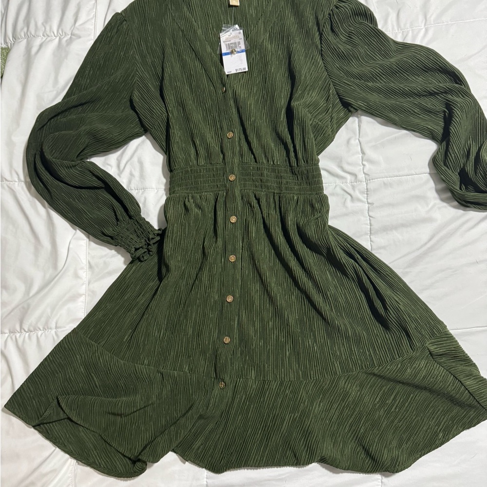 Michael Kors Dark Green Pleated Dress